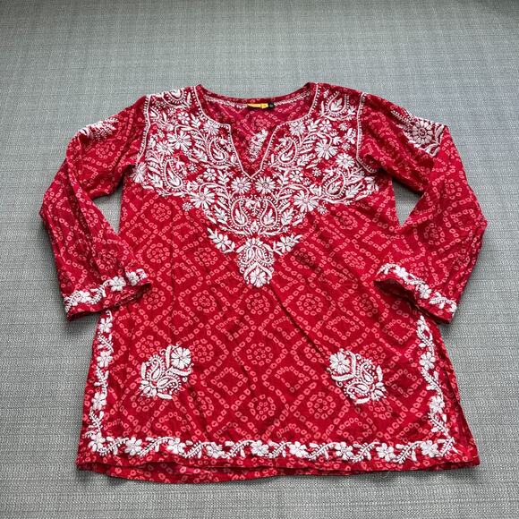 The Lotus House Shirt Womens Small Embroidered Top Boho Ethnic Indie Cottagecore - Picture 1 of 9